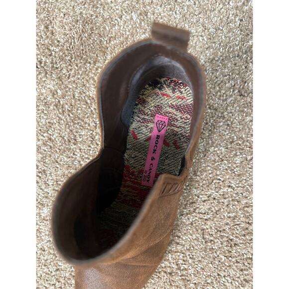 Rock & Candy Brown suede western ankle booties cutout side stacked heel SZ 6.5 - Picture 4 of 5